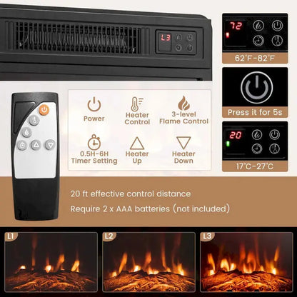 Costway Electric Fireplace TV Stand  LED-Lit Media Console with 18″ Heater & Adjustable Flame Effects
