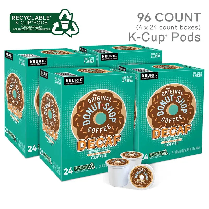 The Original Donut Shop Decaf Medium Roast K-Cups  96-Count, Kosher-Certified & Recyclable Keurig Pods