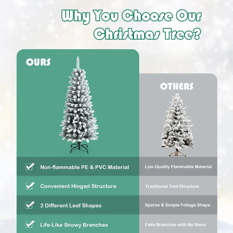 Hinged Snow-Flocked Pencil Christmas Tree  Ultra-Slim Pre-Lit Holiday Tree