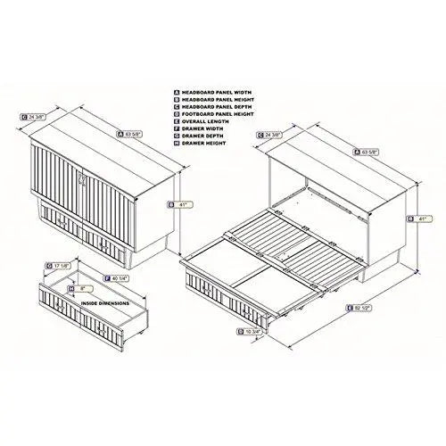 BOWERY HILL Queen-Sized Murphy Bed with Charging Station & Foldable Mattress  White