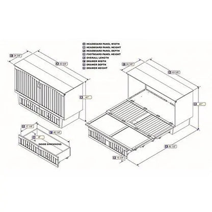 BOWERY HILL Queen-Sized Murphy Bed with Charging Station & Foldable Mattress  White