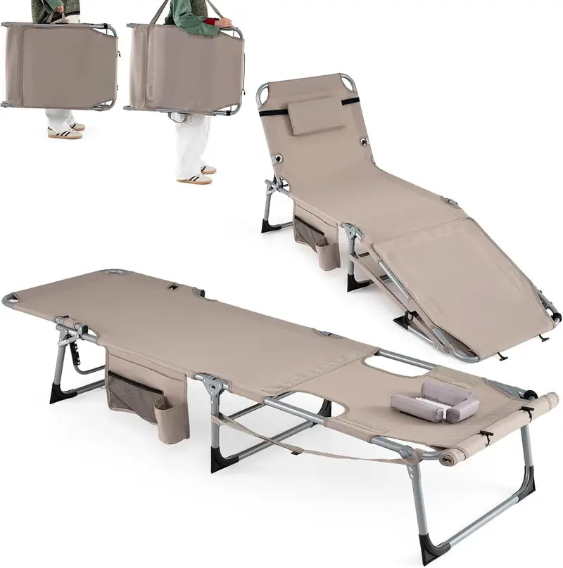 Adjustable Tanning Chair with Face Arm Holes, Four-Position Recline & Comfort Head Pillow