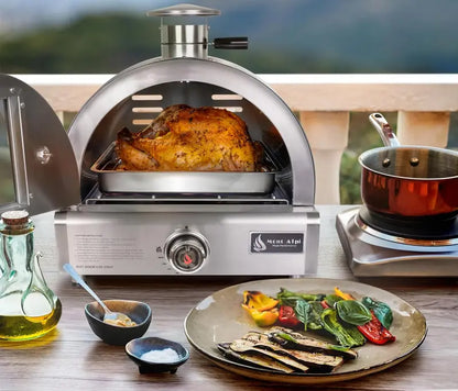 12,000 BTU Portable Multi-Fuel Pizza Oven: Stainless Steel Countertop Grill for Outdoor Baking & Roasting
