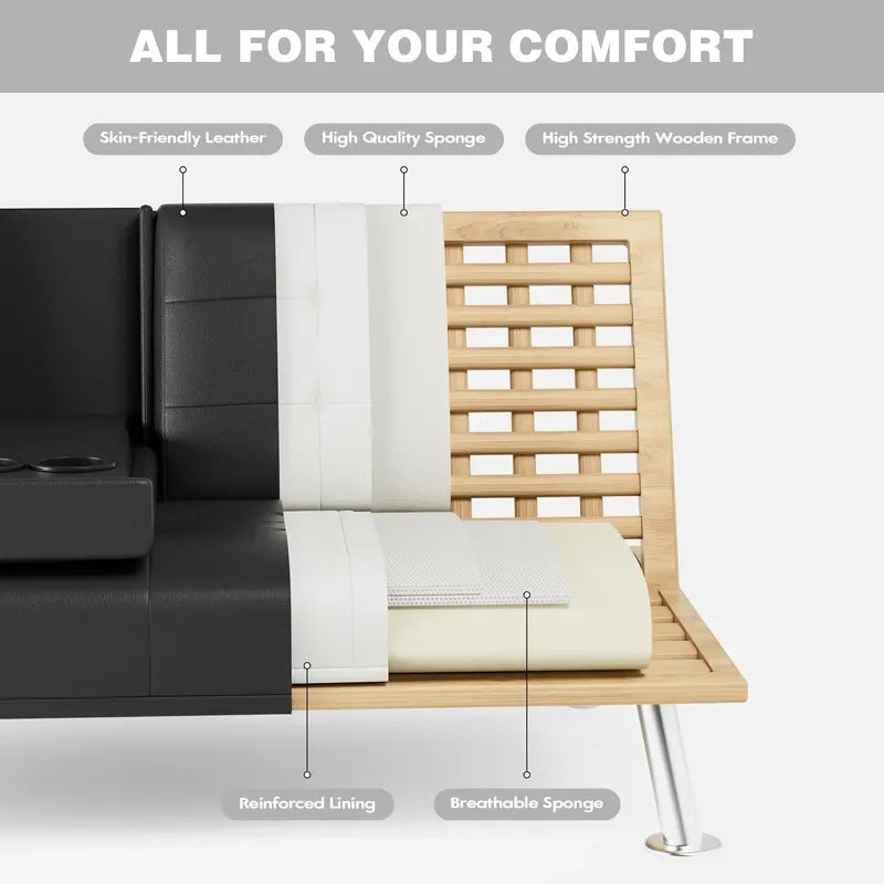 JUMMICO Modern Futon Sofa Bed  Convertible Folding Couch with Multiple Seating Configurations