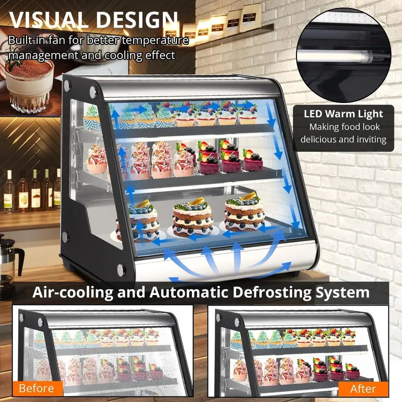 2025 Commercial Countertop Refrigerated Display Case  130L Auto-Defrost Unit with Tempered Glass & LED Lighting