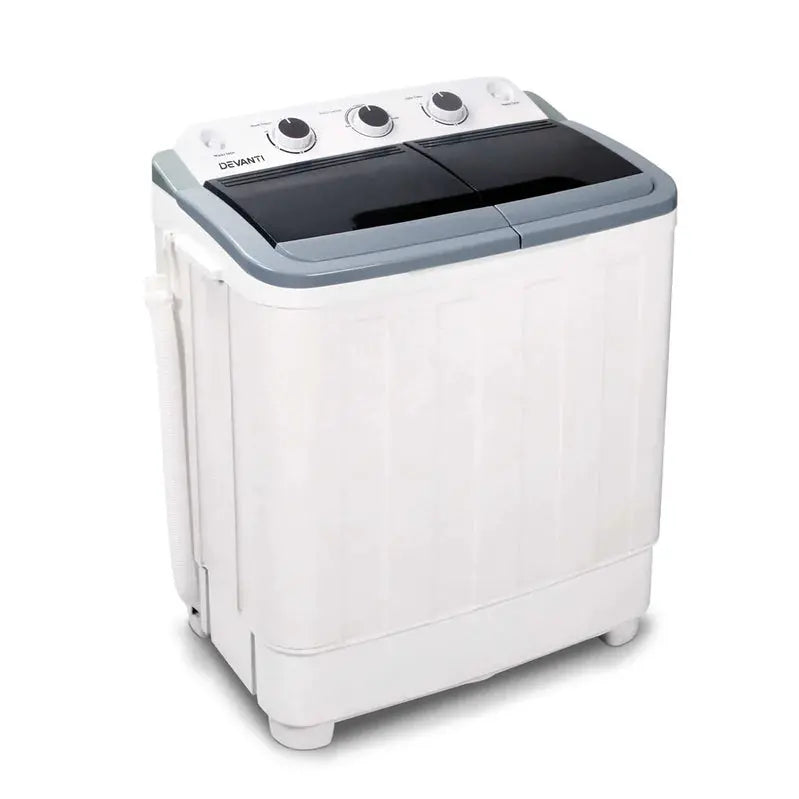 Devanti 5kg Portable Twin-Tub Washing Machine  Compact White Laundry Solution