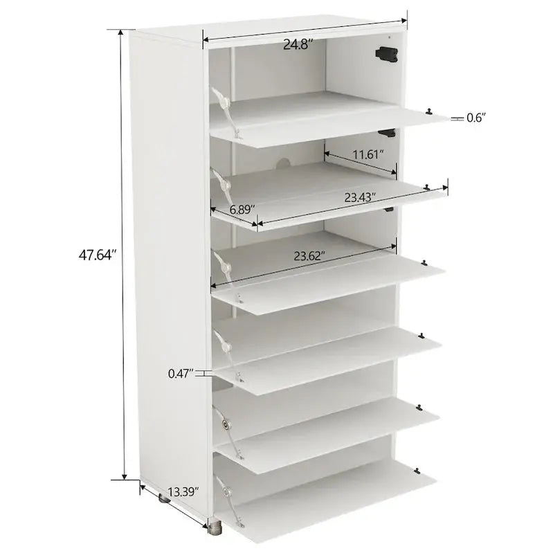 Flip-Door Mirror Shoe Cabinet  6-Tier Organizer with Metal Legs and Touch-Sensitive Drawers
