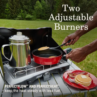 Coleman Triton+ 2-Burner Portable Propane Camping Stove with Wind Guards & Easy Ignition