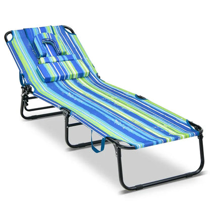 Adjustable Beach Chaise Lounge with UV-Resistant Fabric