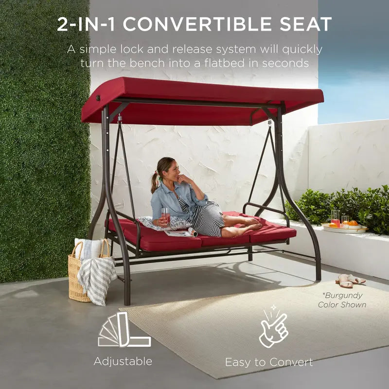Three-Person Outdoor Canopy Swing Glider with Convertible Seating Design