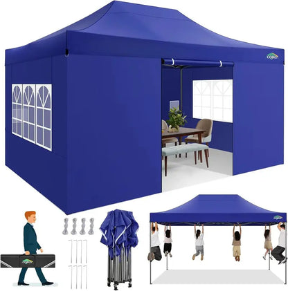 COBIZI 10×20 ft Commercial Pop-Up Canopy Tent  Heavy-Duty Frame, 6 Sidewalls, Wind/Waterproof Gazebo with Roller Bag