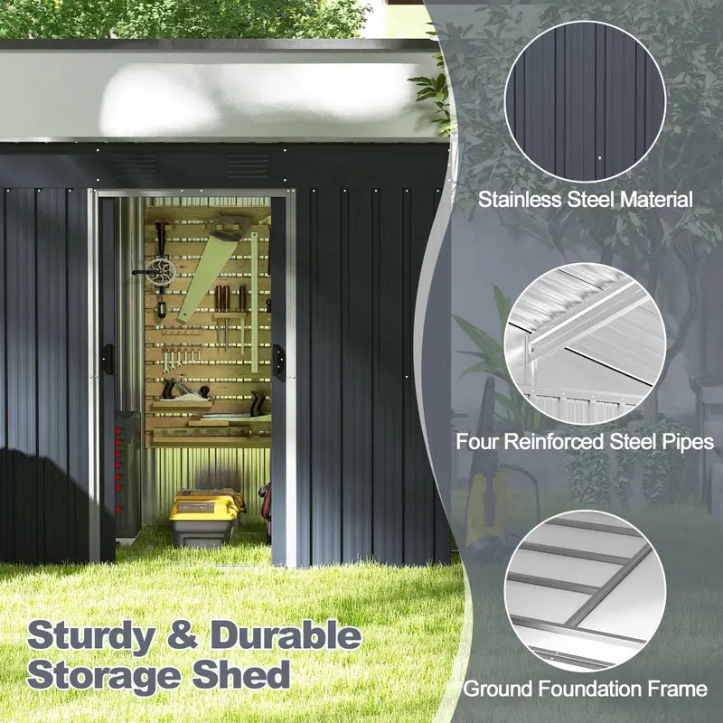 Freestanding Outdoor Storage Shed  Includes Reinforced Floor Base for Yard or Garden Organization