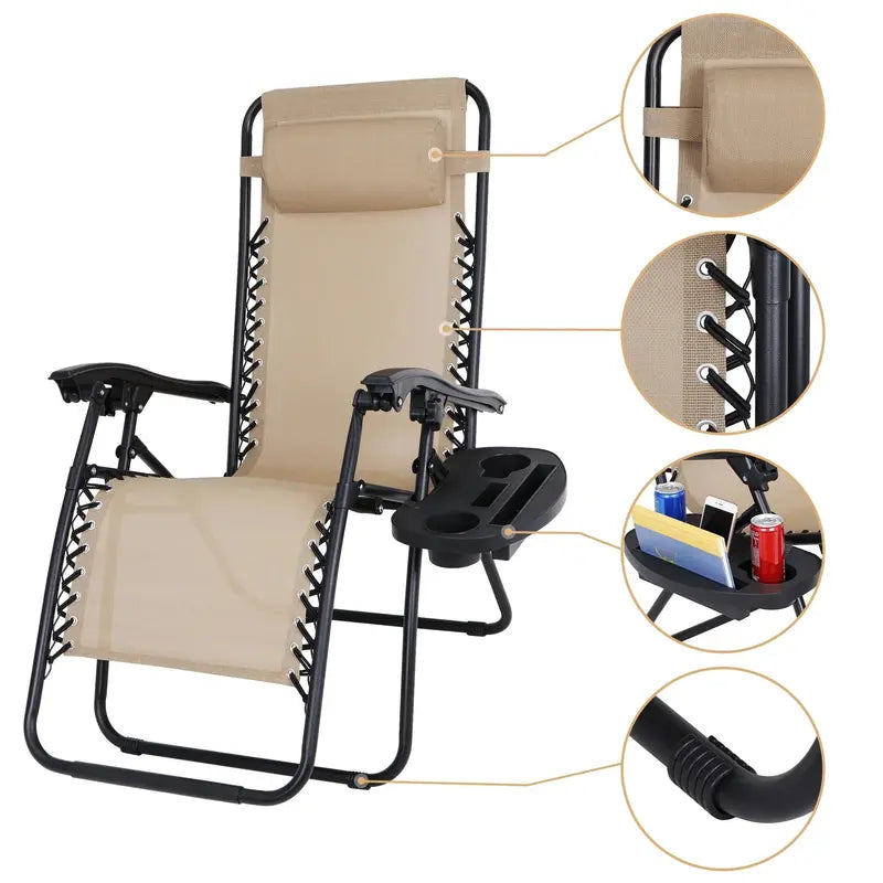 HomGarden Zero-Gravity Patio Chairs  2-Pack Steel Frame Recliners in Neutral Beige