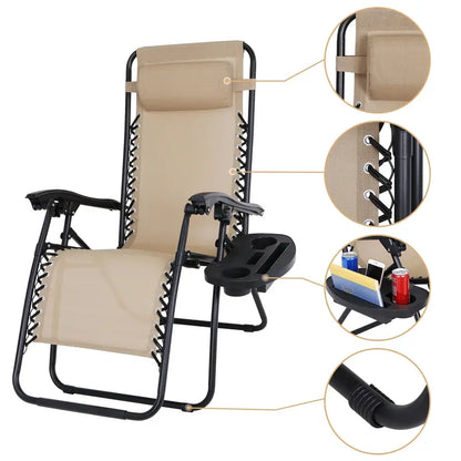 HomGarden Zero-Gravity Patio Chairs  2-Pack Steel Frame Recliners in Neutral Beige