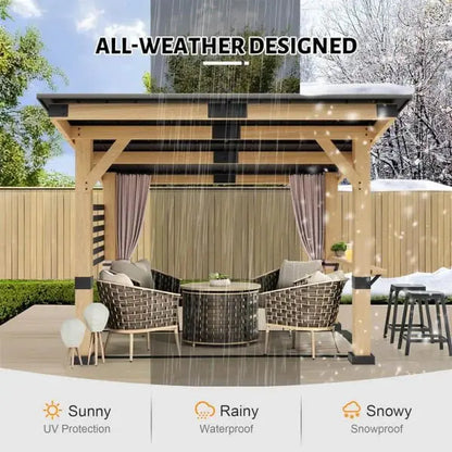 10′ x 12′ Premium Cedar Hardtop Gazebo  All-Season Outdoor Structure with Metal Roof & Back Curtains