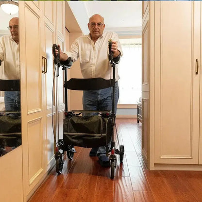 Heavy-Duty Upright Rollator Walker  Sturdy Standing Frame with Brakes, Seat, and Storage Bag for Seniors and Mobility Support