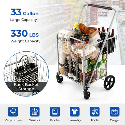 Waterproof Jumbo Folding Shopping Cart for Groceries  Upgraded Lightweight Design