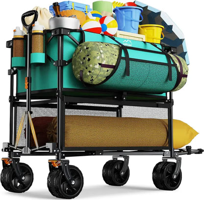 50″ Outdoor All-Terrain Double-Decker Wagon  400L Collapsible Sports & Utility Cart for Camping & Transport