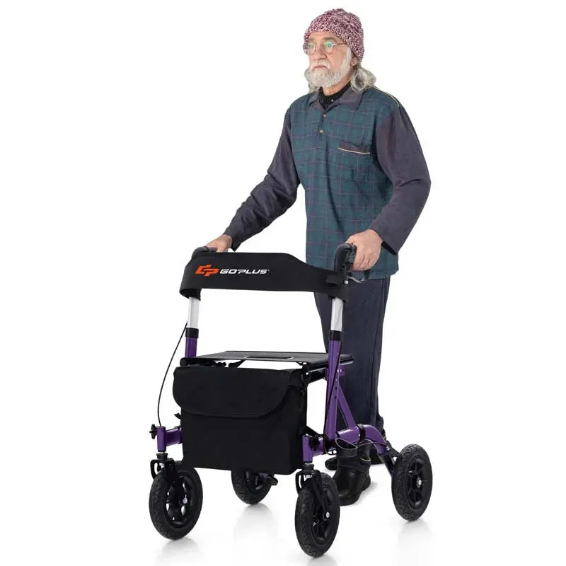 Heavy-Duty Foldable Rollator Walker  Height-Adjustable Senior Mobility Aid with Pneumatic All-Terrain Wheels & Built-in Seat
