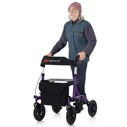 Heavy-Duty Foldable Rollator Walker  Height-Adjustable Senior Mobility Aid with Pneumatic All-Terrain Wheels & Built-in Seat
