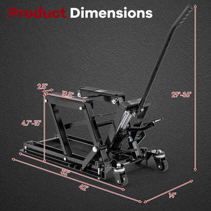 Heavy-Duty Hydraulic Motorcycle Lift  1500 LB Capacity with Footplates & Extended Handle