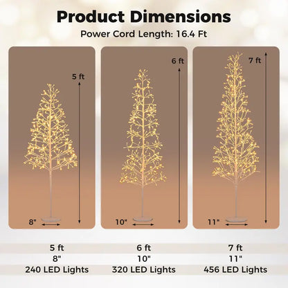 5/6/7-Foot Pre-Lit LED Birch Twig Tree with Warm White Lighting and Reinforced Base