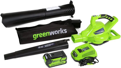 40V Cordless Variable-Speed Leaf Blower and Vacuum  185 MPH Airflow, Includes 4.0Ah Battery & Charger (Model 24322)
