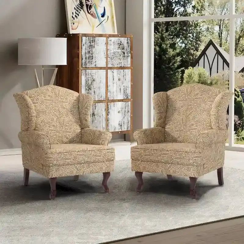 Set of 2 Wingback Accent Chairs ¡ª Traditional Upholstered Armchairs for Living Room or Bedroom