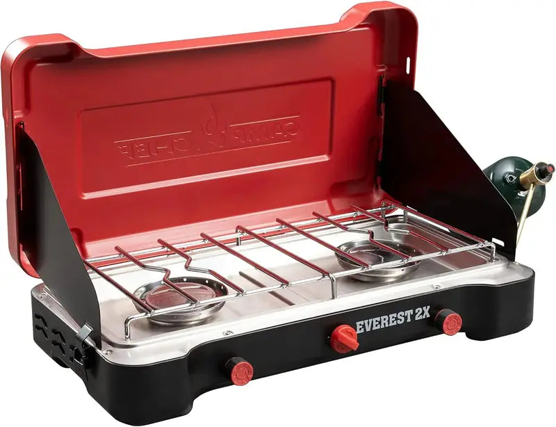 Camp Chef Mountain Series Everest 2X Camp Stove  Dual 20,000 BTU Burners, Windscreen Lid, 215 Sq In Cooking Surface