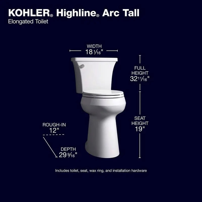 Highline Arc Elongated Toilet  1.28 GPF Single-Flush, White, Seat Included