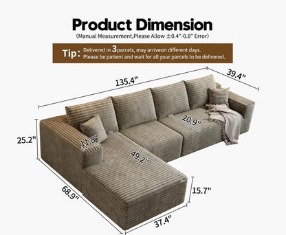 Cloud Modular L-Shaped Sectional Sofa  107.5-Inch Modern Minimalist Upholstered Couch with Chaise