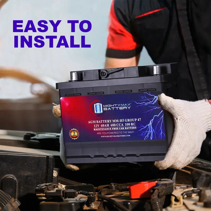 MM-H5 12V 60AH AGM Car Battery, Group 47, 680 CCA, 100RC, Sealed Lead Acid, Rechargeable