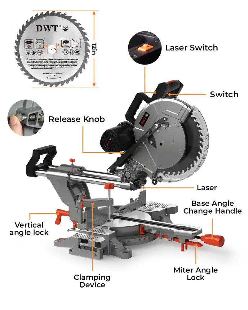 DWT 12-Inch Sliding Compound Miter Saw for Precision Woodworking