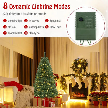 6 ft Pre-Lit Christmas Tree  Hinged Artificial Xmas Tree with 200 Warm White LED Lights