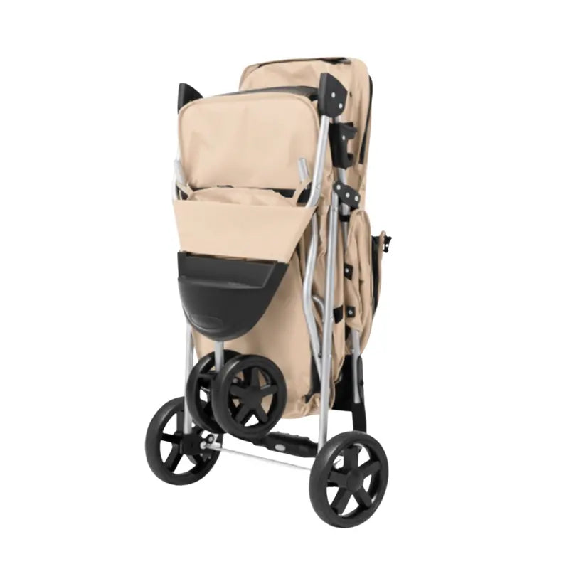 All-Weather Foldable Pet Stroller with Canopy, Cup Holders, and Undercarriage Basket