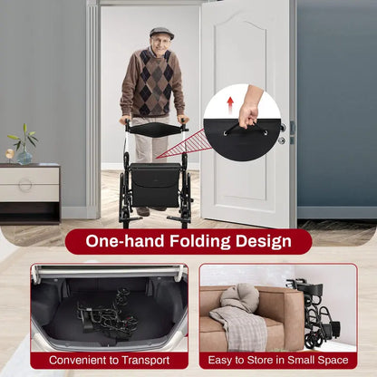 Dual-Function Folding Rollator Walker and Transport Wheelchair for Seniors