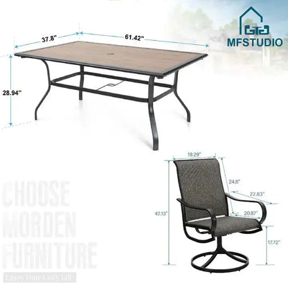8-Piece Outdoor Dining Set  Includes Umbrella, Six Swivel Sling Chairs, and Durable Patio Table