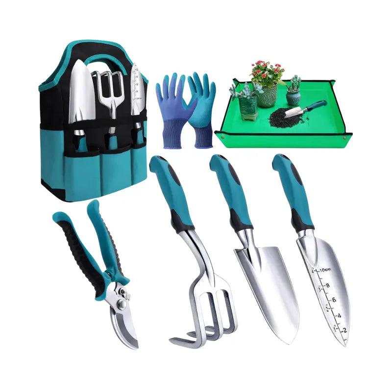 8-Piece Lightweight Aluminum Garden Tool Set with Carry Tote and Protective Gloves