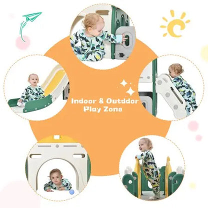 CHURANTY Kids Slide Playset Structure Indoor , Castle Climber with Slide and Basketball Hoop,  Kids Climbers Playhouse for Outdoor Playground Activity,Toy Storage Organizer for Toddlers, Green