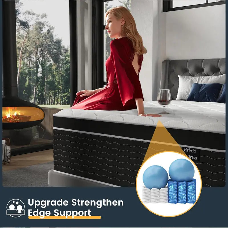10-Inch Full Hybrid Mattress in a Box | Medium-Plush Gel Memory Foam Over Pocketed Coils for Enhanced Support, Cooling Breathability, and Targeted Pressure Relief