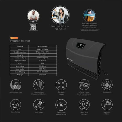 HS-1500-PHX-WIFI Infrared Wall Heater: WiFi-Controlled, Energy-Efficient Indoor Heating