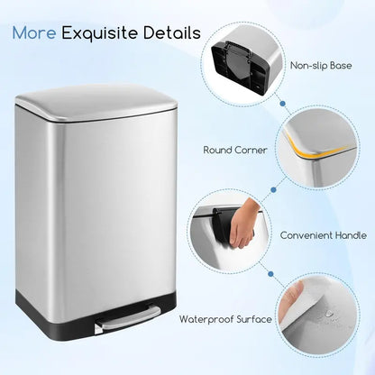 50-Liter Stainless Steel Touchless Trash Can with Locking Lid and Soft-Close Mechanism