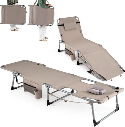 Adjustable Tanning Chair with Face Arm Holes, Four-Position Recline & Comfort Head Pillow