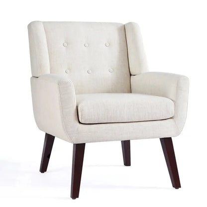 Huimo Mid-Century Modern Accent Chair  Button-Tufted Beige Upholstered Reading Chair for Living Room or Bedroom