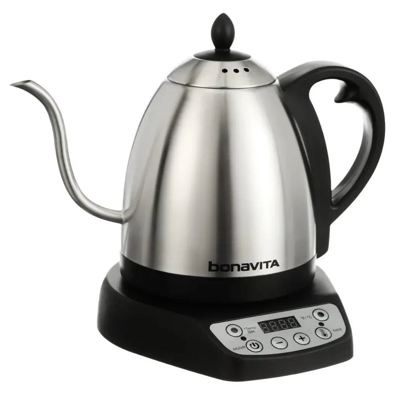 Bonavita 1L Precision Temperature Gooseneck Kettle  Silver, 1000W, Ergonomic Pour Control