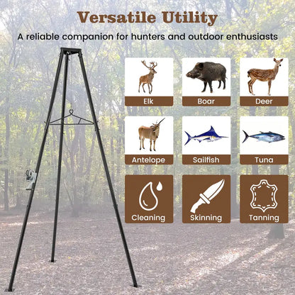 600-LB Tripod Game Hoist  Hunting Deer Lifting System with Adjustable Gambrel and Winch