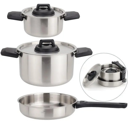 6-Piece Nesting Stainless Steel Camping Cookware with Detachable Handles
