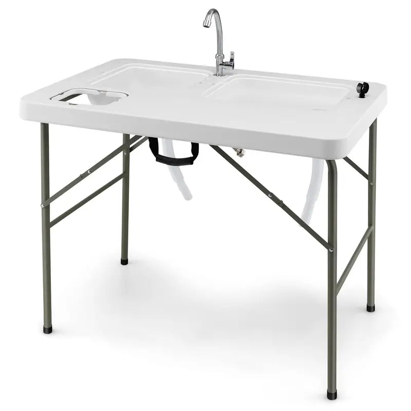 Portable Folding Fish Cleaning Station with Dual Stainless Steel Basins