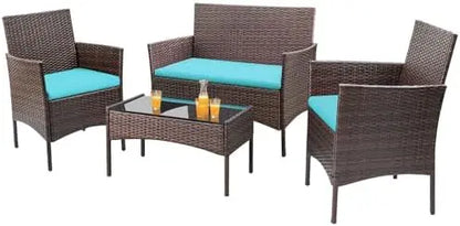 Homall 4-Piece Rattan Patio Chair Set  Blue | Indoor/Outdoor, Backyard, Porch, Garden, Poolside