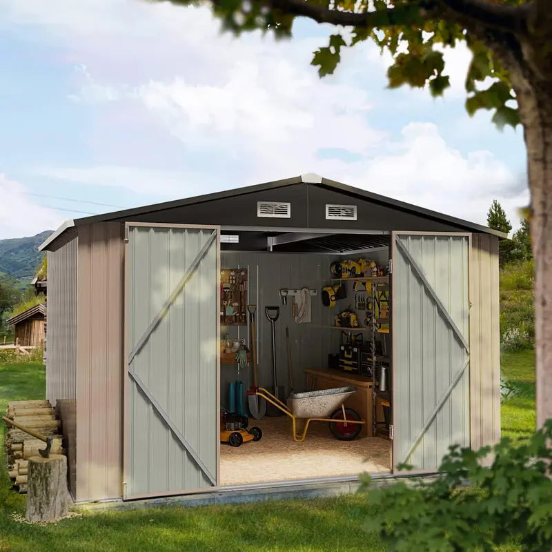 6′ x 4′ Lockable Metal Outdoor Storage Shed for Garden, Patio, or Lawn Tools  Brown Rust-Resistant Utility Shed